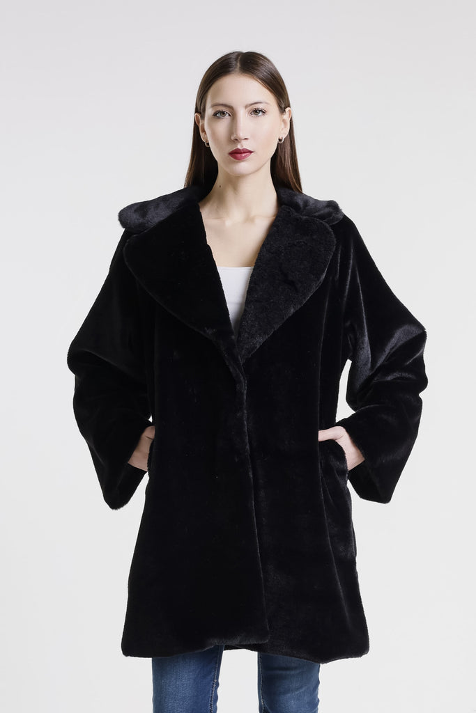 JLS509 001 Black Monique Faux Mink Driving Coat-2