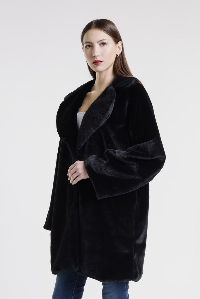 JLS509 001 Black Monique Faux Mink Driving Coat-3