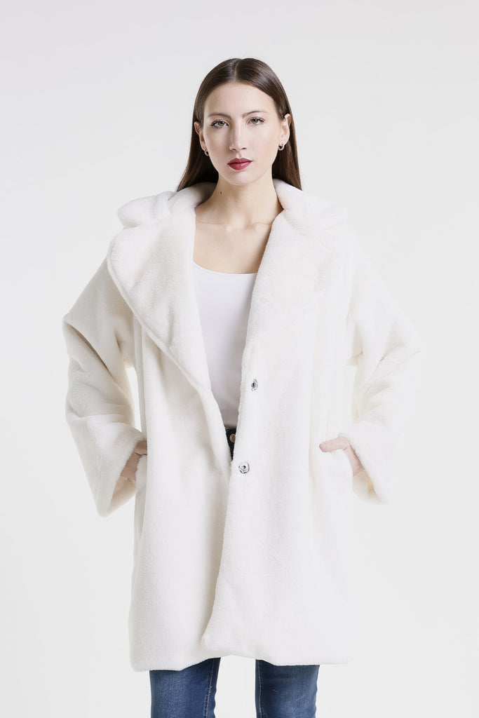 JLS509 100 White Monique Faux Mink Driving Coat-1