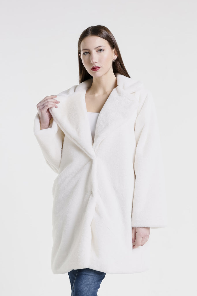 JLS509 100 White Monique Faux Mink Driving Coat-2