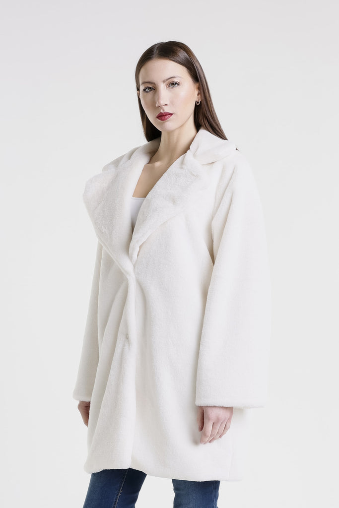 JLS509 100 White Monique Faux Mink Driving Coat-3