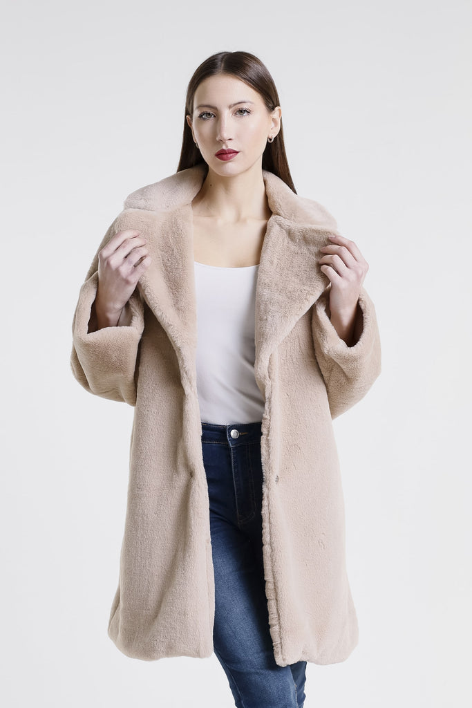 JLS509 250 Beige Monique Faux Mink Driving Coat-1