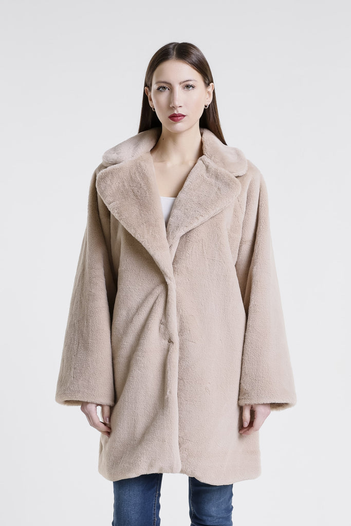 JLS509 250 Beige Monique Faux Mink Driving Coat-2