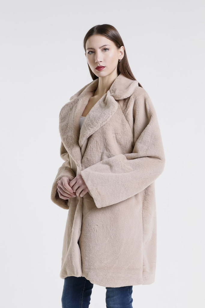 JLS509 250 Beige Monique Faux Mink Driving Coat-3