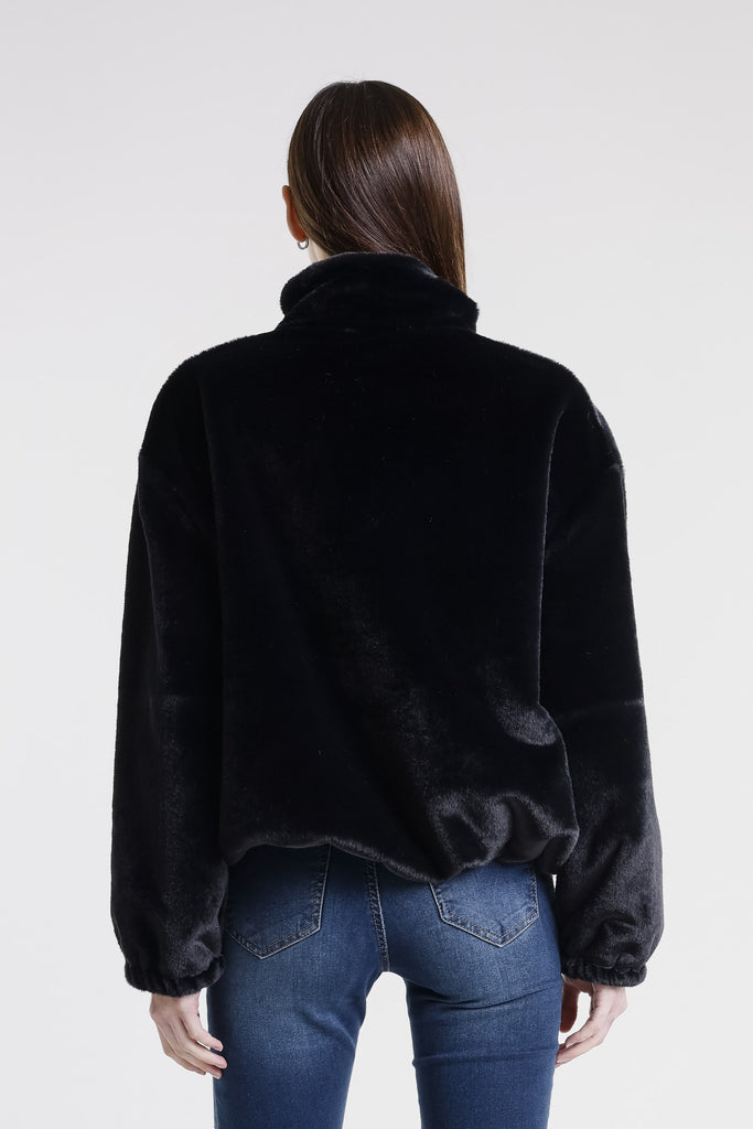 JLS512 001 Black Nadia Faux Mink Bomber Jacket-4