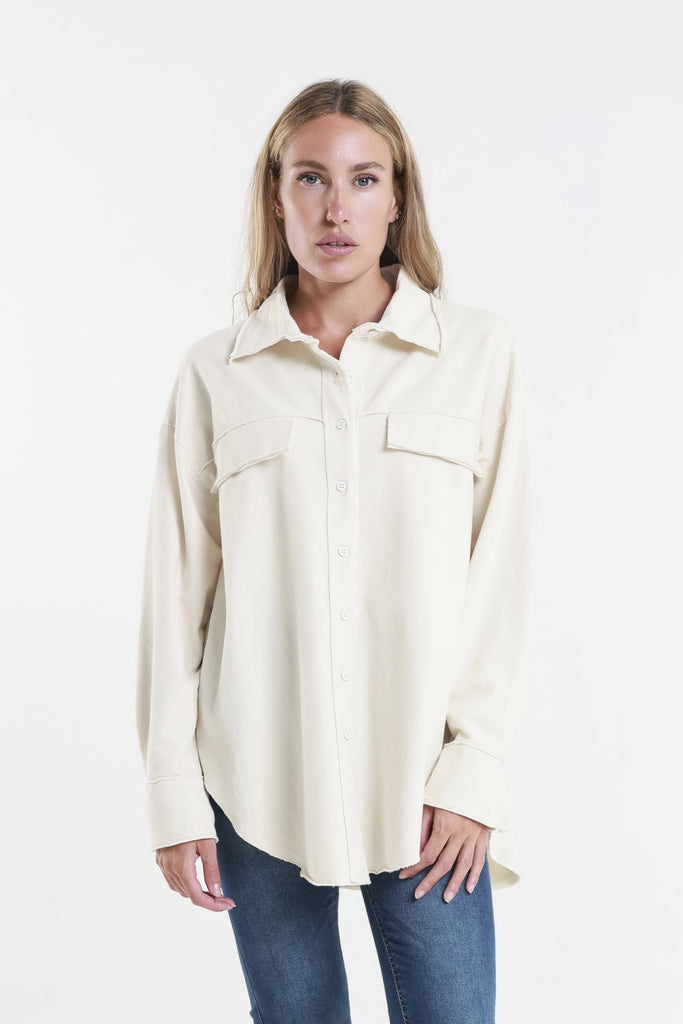 JQ106 105 Cream Rhonda French Terry Shacket Front