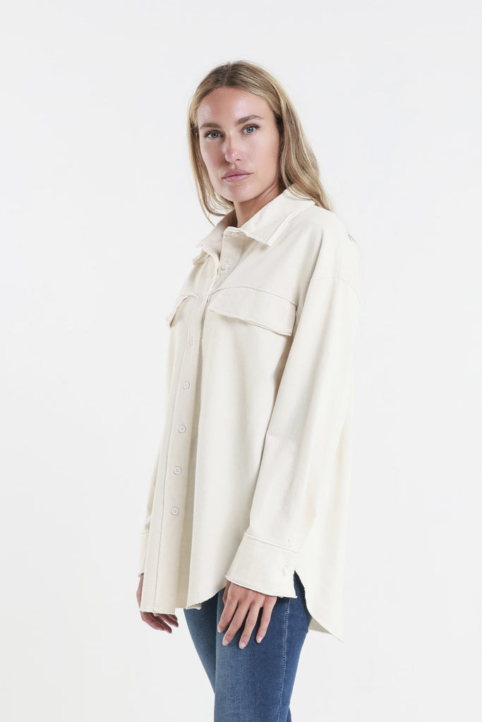 JQ106 105 Cream Rhonda French Terry Shacket Side