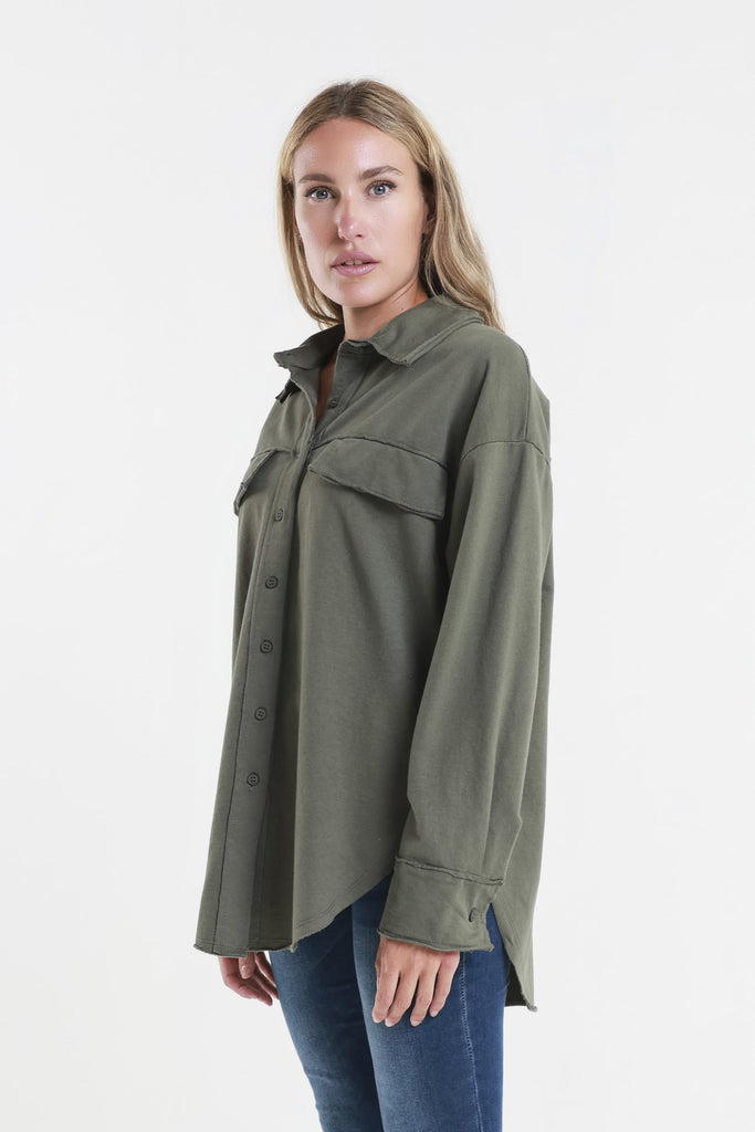 JQ106 303 Army Rhonda French Terry Shacket Side