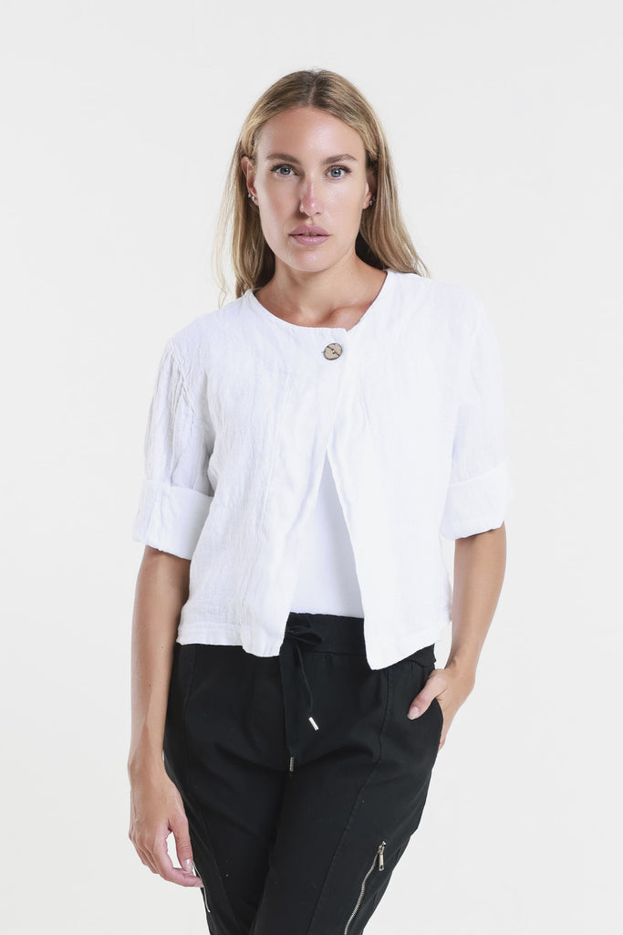 JQ115 100 White Keri Single Button Linen Crop Jacket-1