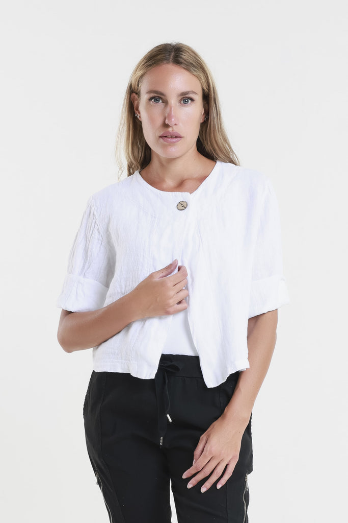 JQ115 100 White Keri Single Button Linen Crop Jacket-2