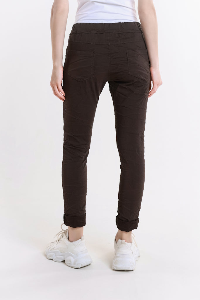 PL119-202 Espresso Haley Stretch Cotton Tie Waist Pant