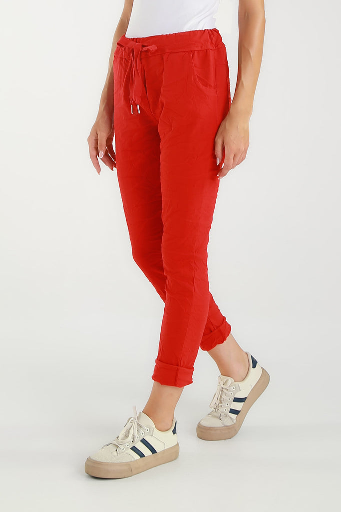 PL119 600 Red Haley Stretch Tie Waist Pant