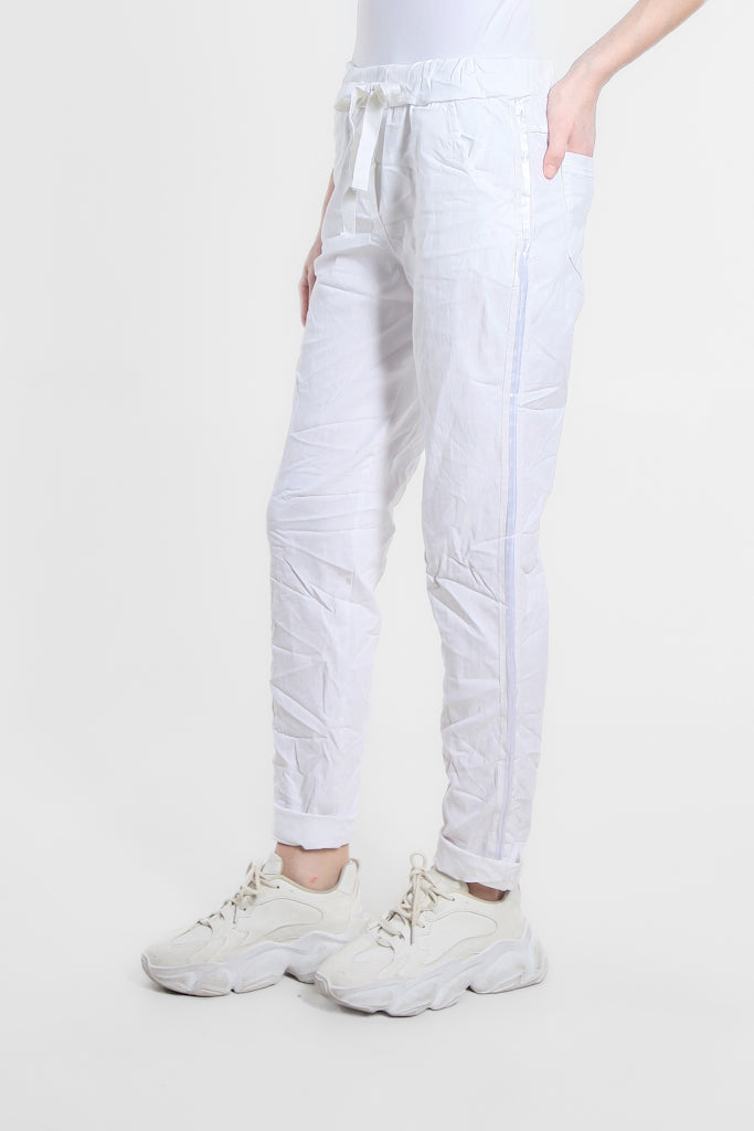 PL136-100 White Kendyl Satin Tuxedo Stripe Pant