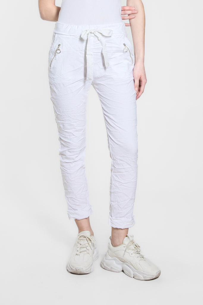 PL151-100 White Riley Zipper Pocket Pant
