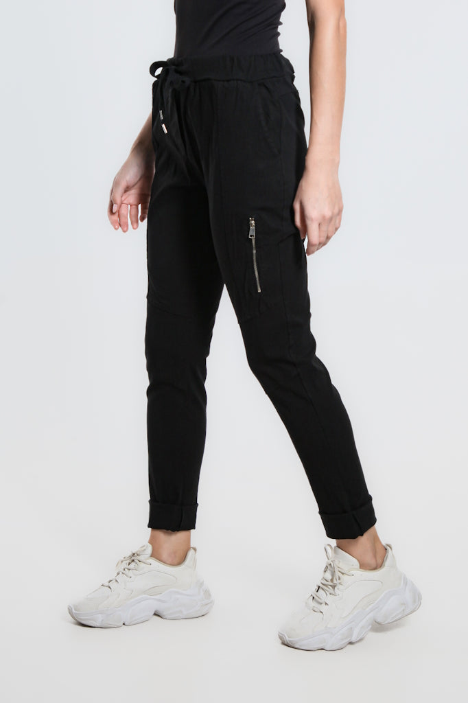 PL155-001 Black Danica Side Zipper Pant
