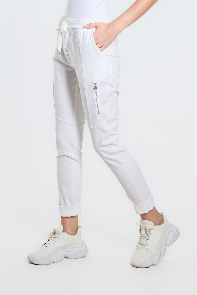 PL155-100 White Danica Side Zipper Pant