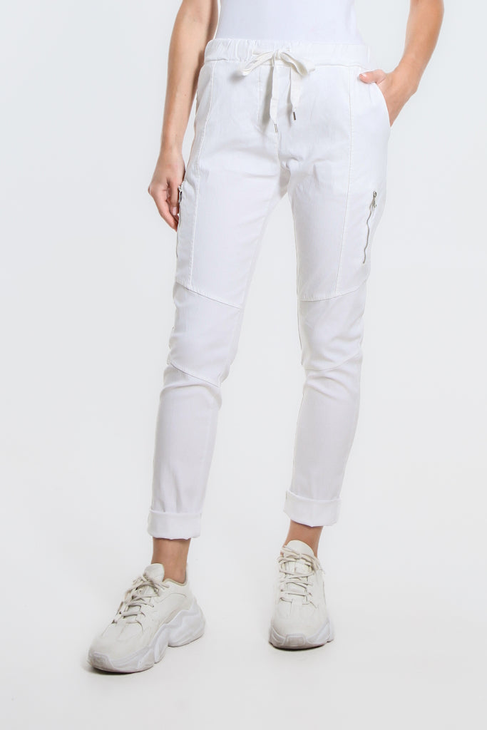 PL155-100 White Danica Side Zipper Pant