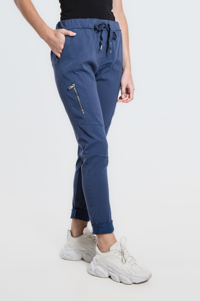 PL155-491 Denim Blue Danica Side Zipper Pant