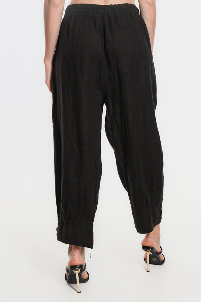 PL157-001 Black Delaney Cuff Linen Pant
