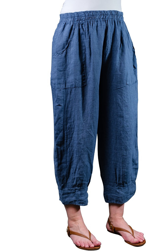 PL157-475 Dark Jeans Delaney Cuff Linen Pant