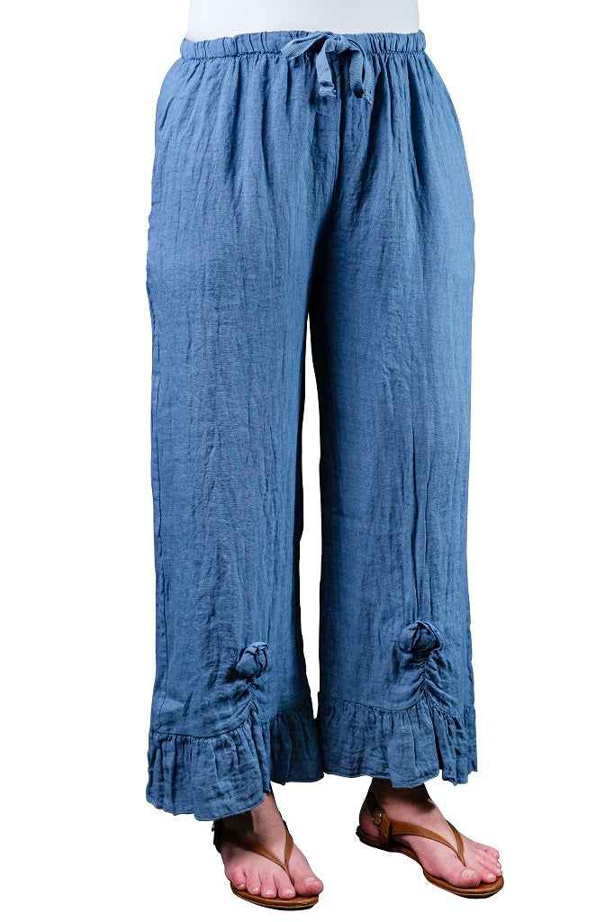 PL158-475 Dark Jeans Desiree Rosette Ankle Linen Pant