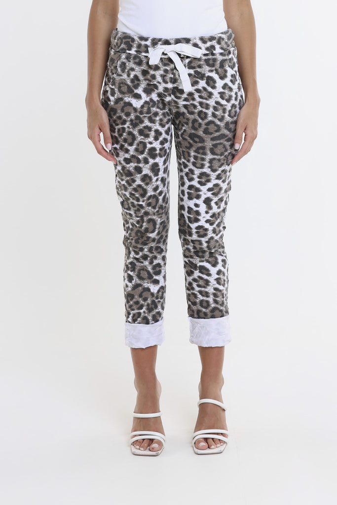 PL160D 100 White Leopard Collins Stretch Tie Waist Pant-2