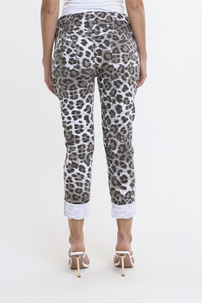 PL160D 100 White Leopard Collins Stretch Tie Waist Pant-4