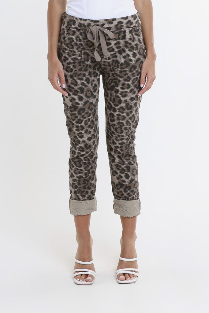 PL160D 210 Taupe Leopard Collins Stretch Tie Waist Pant-2