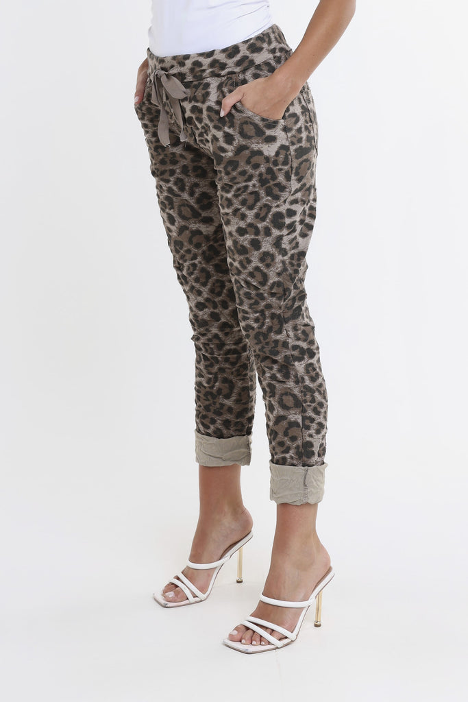 PL160D 210 Taupe Leopard Collins Stretch Tie Waist Pant-3