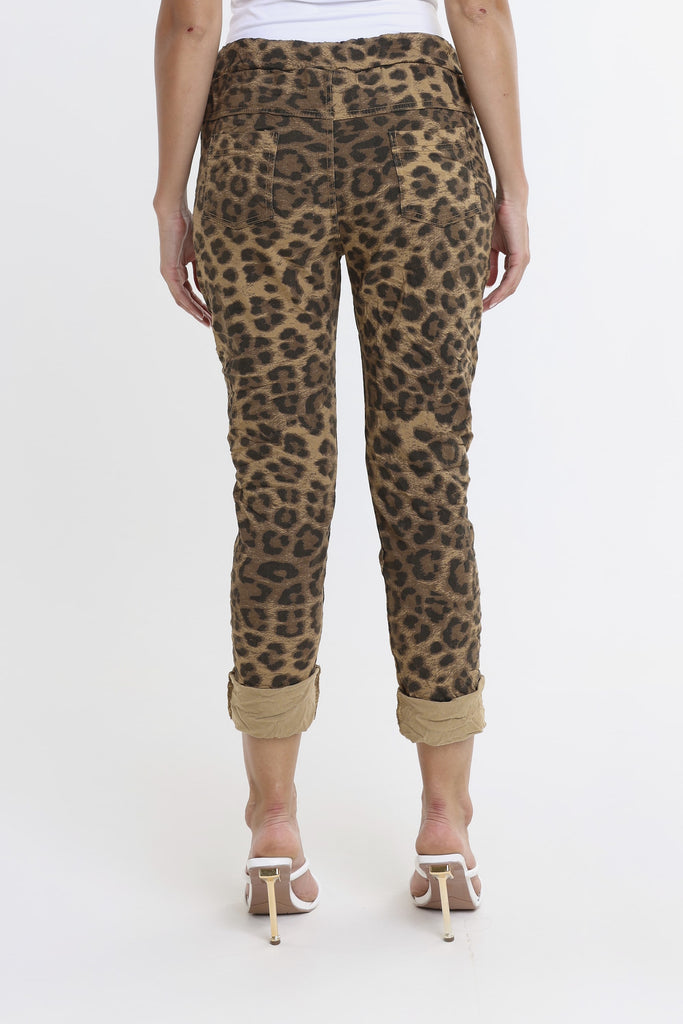 PL160D 258 Camel Leopard Collins Stretch Tie Waist Pant-4