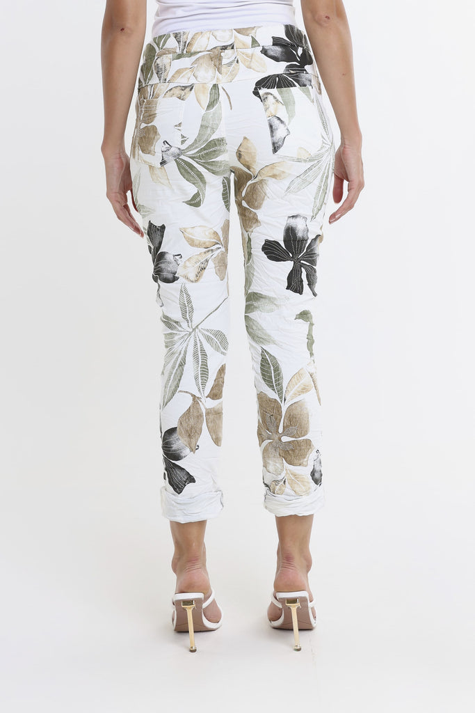 PL160E 100 White Lily Leaf Collins Stretch Tie Waist Pant-4