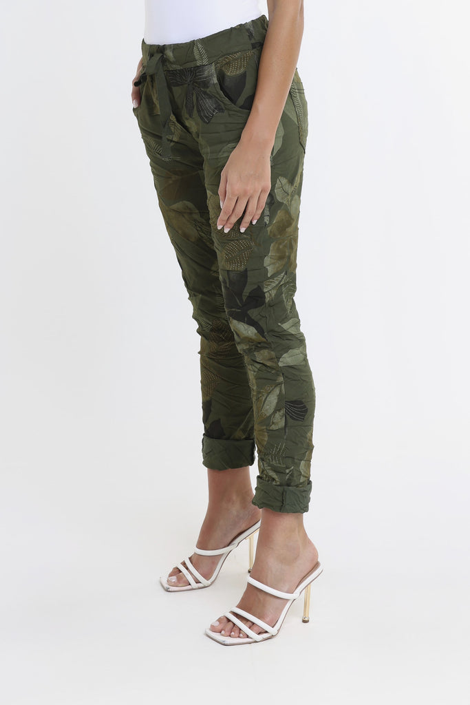 PL160E 303 Army Lily Leaf Collins Stretch Tie Waist Pant-3