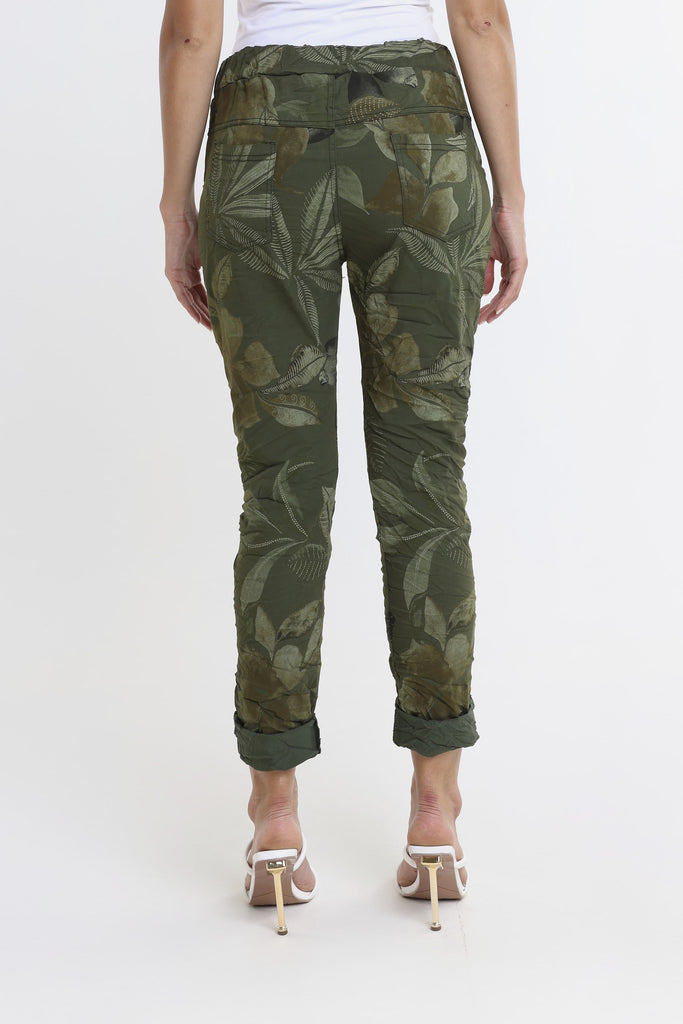 PL160E 303 Army Lily Leaf Collins Stretch Tie Waist Pant-4