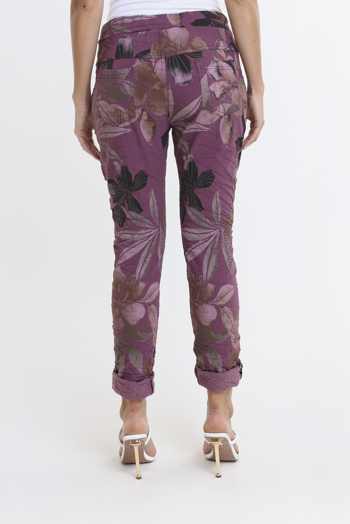 PL160E 506 Plum Lily Leaf Collins Stretch Tie Waist Pant-4