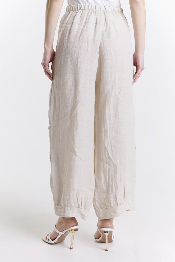 PL171 250 Beige Mary Dbl Pocket Linen Pant w/ Buttons