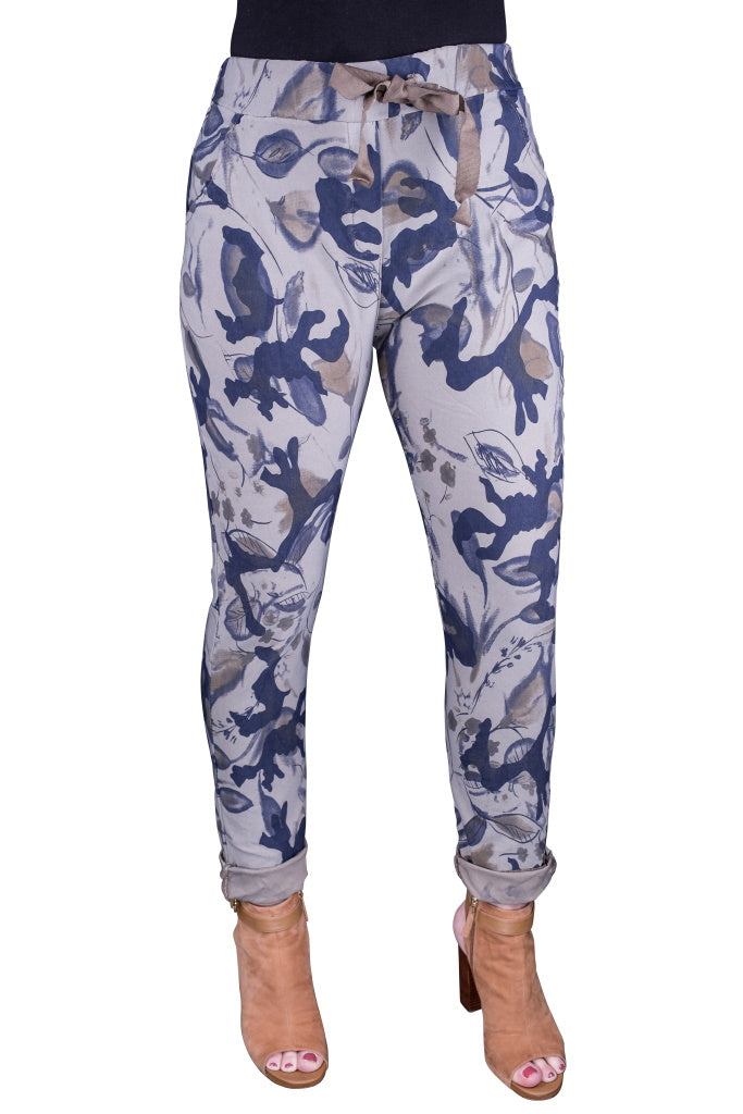 PL175L-210 Taupe Mya Abstract Leaf Pant