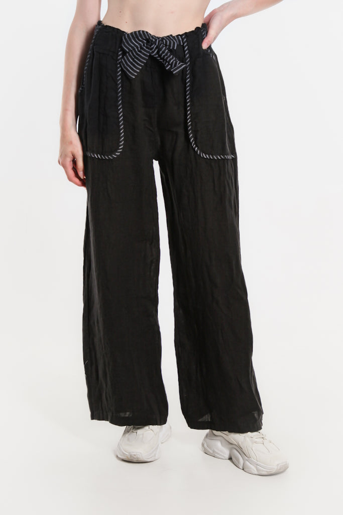 PL180-001 Black Cordelia Sailor Linen Pant