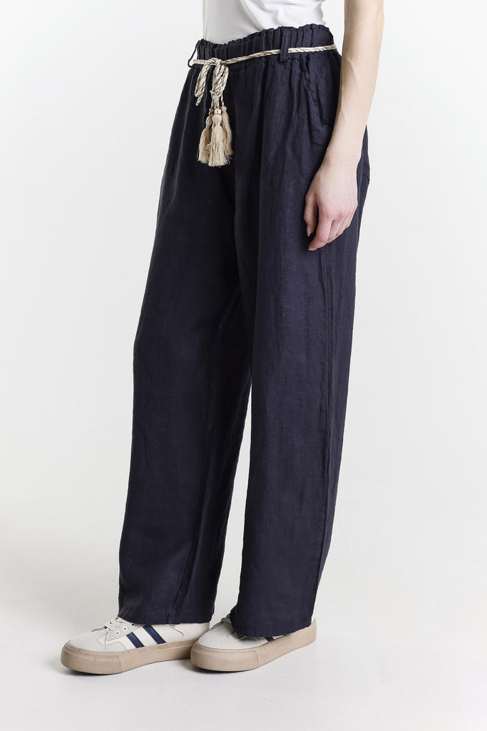 PL181 409 Navy Gracy Linen Pull On Pant