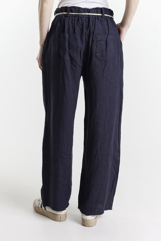 PL181 409 Navy Gracy Linen Pull On Pant