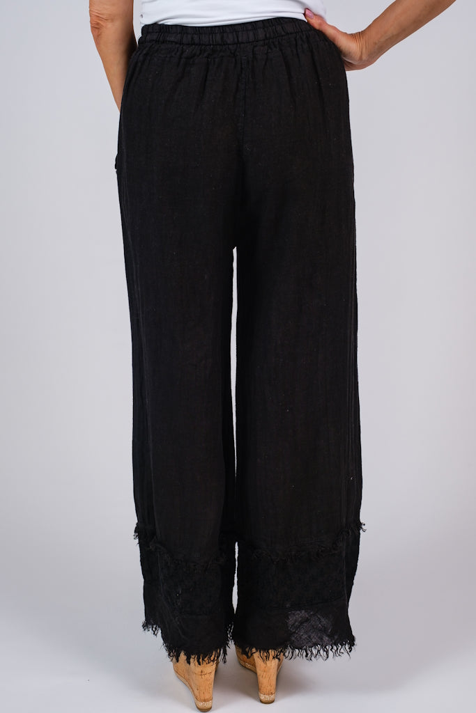 PL186-001 Black Arti Linen Embroidered Pant
