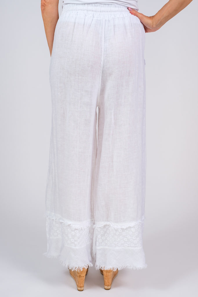 PL186-100 White Arti Linen Embroidered Pant