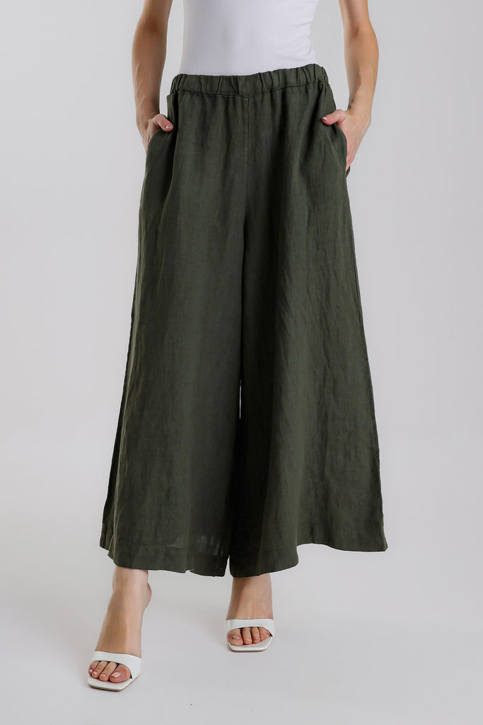 PL188 303 Army Peggy Crop Linen Palazzo Pant