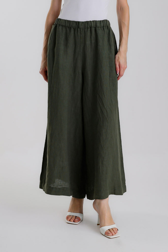 PL188 303 Army Peggy Crop Linen Palazzo Pant