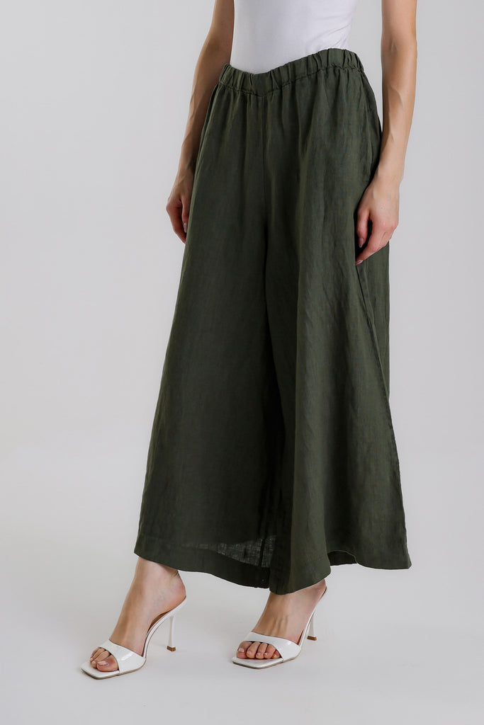 PL188 303 Army Peggy Crop Linen Palazzo Pant