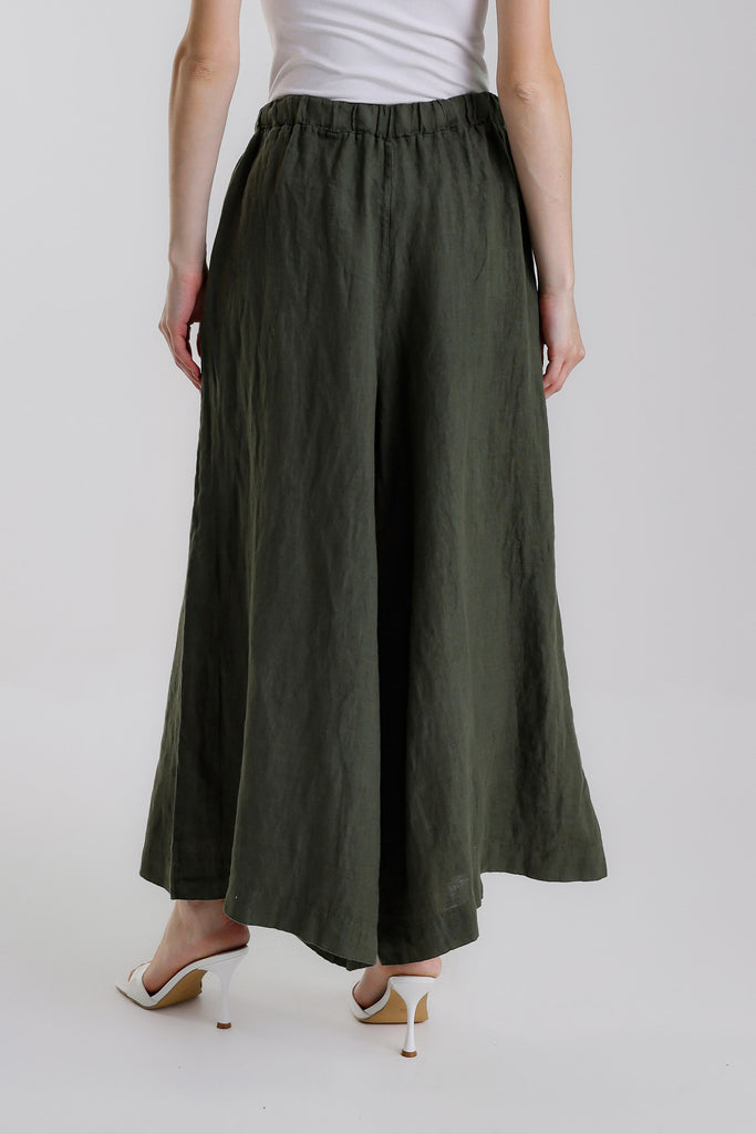 PL188 303 Army Peggy Crop Linen Palazzo Pant