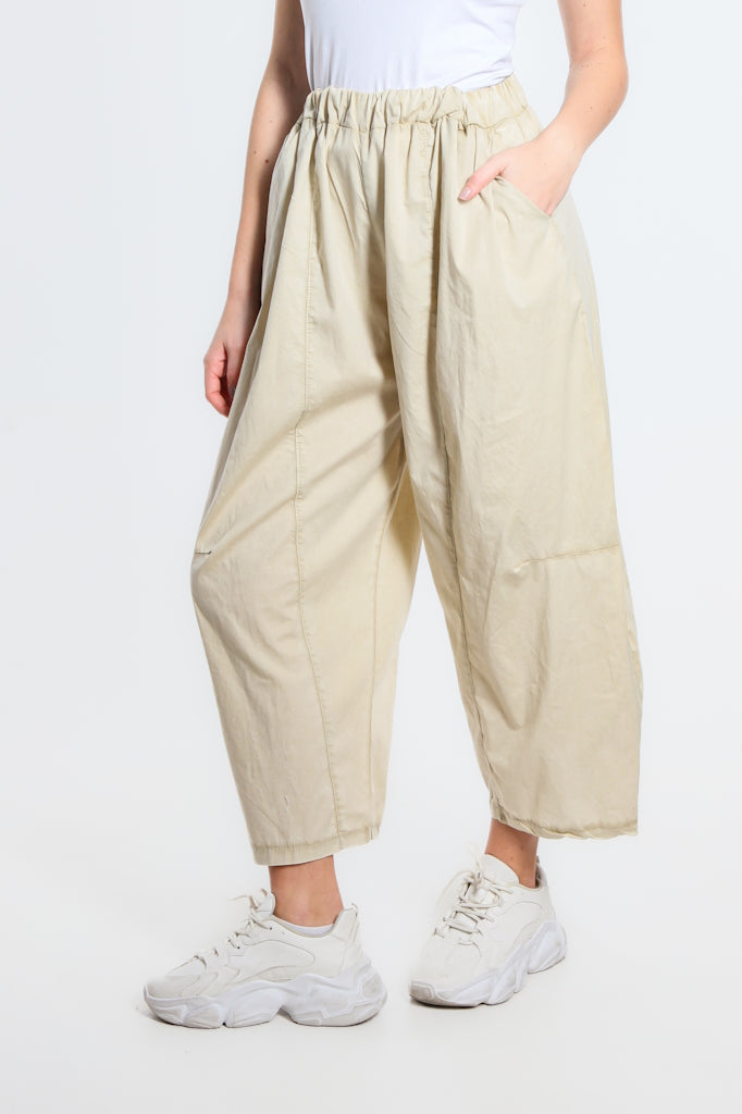 PL191-270 Beige Spray Wash Sally Front Seam Easy Fit Pant