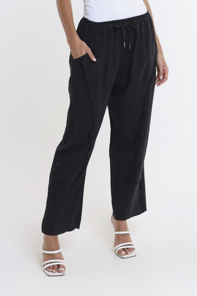 PL194 001 Black Addie Ragged Multi Seam Linen Pant-1