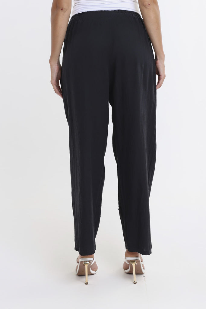 PL194 001 Black Addie Ragged Multi Seam Linen Pant-4