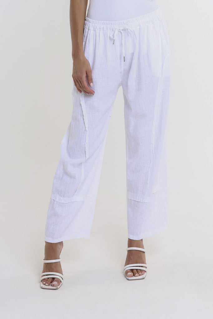 PL194 100 White Addie Ragged Multi Seam Linen Pant-1