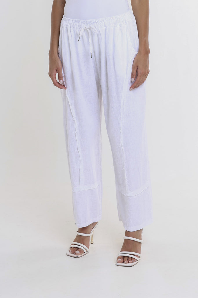 PL194 100 White Addie Ragged Multi Seam Linen Pant-2